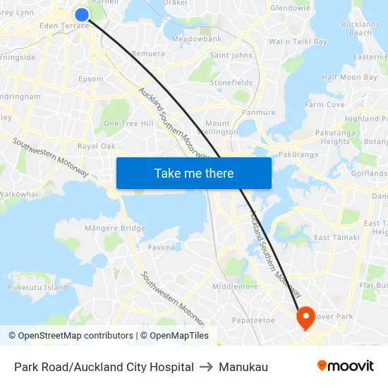 Park Road/Auckland City Hospital to Manukau map