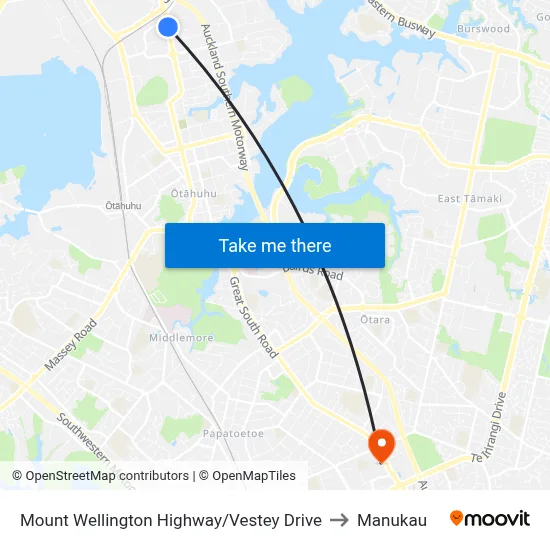 Mount Wellington Highway/Vestey Drive to Manukau map
