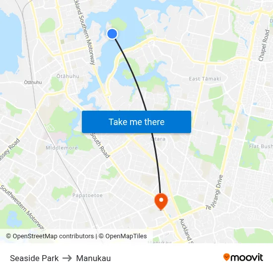 Seaside Park to Manukau map