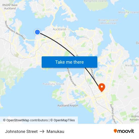 Johnstone Street to Manukau map