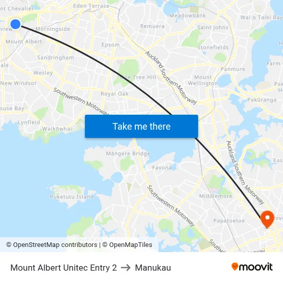 Mount Albert Unitec Entry 2 to Manukau map