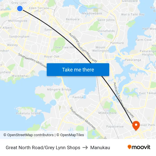 Great North Road/Grey Lynn Shops to Manukau map