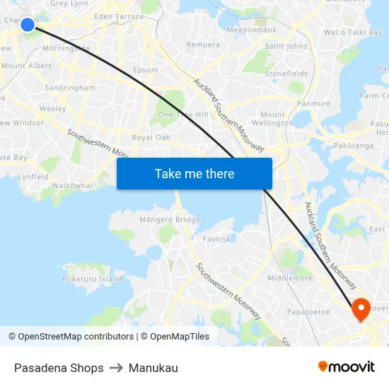 Pasadena Shops to Manukau map
