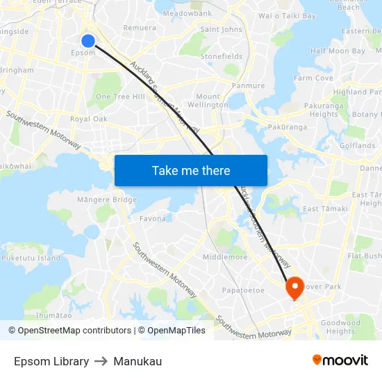 Epsom Library to Manukau map
