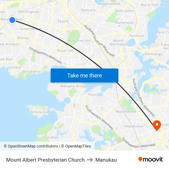 Mount Albert Presbyterian Church to Manukau map
