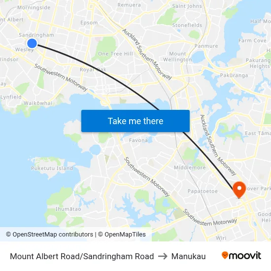 Mount Albert Road/Sandringham Road to Manukau map