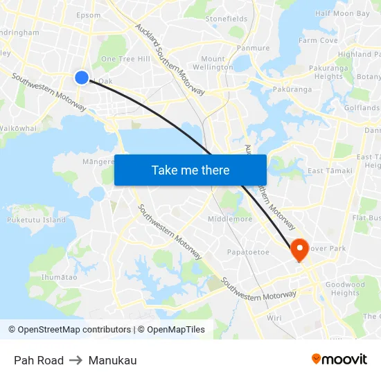 Pah Road to Manukau map