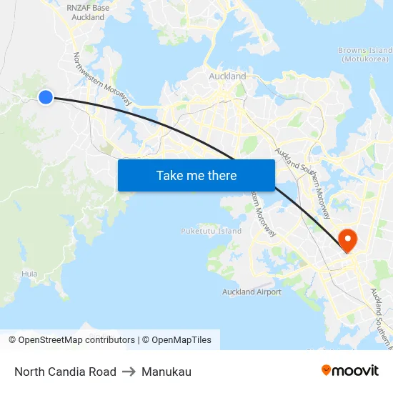 North Candia Road to Manukau map