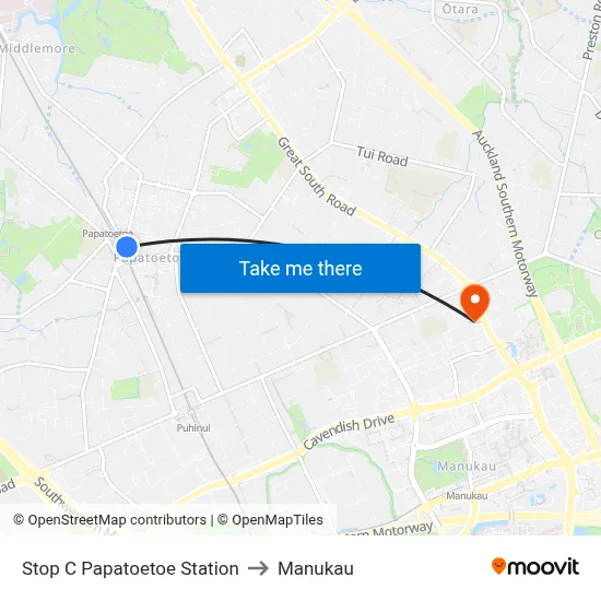 Stop C Papatoetoe Station to Manukau map