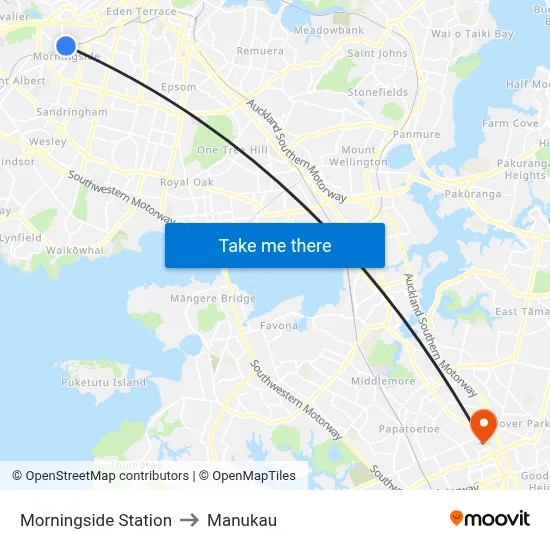 Morningside Station to Manukau map