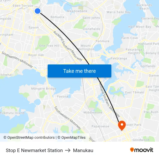Stop E Newmarket Station to Manukau map