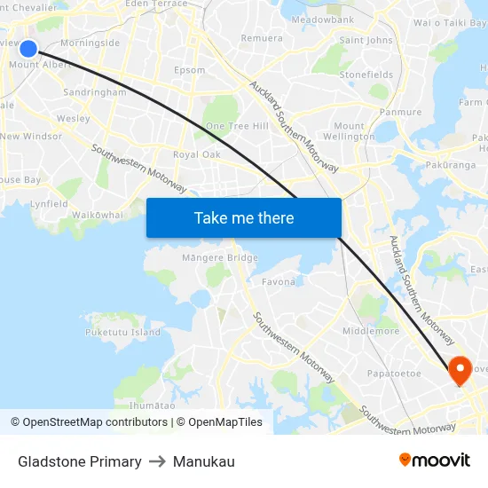 Gladstone Primary to Manukau map