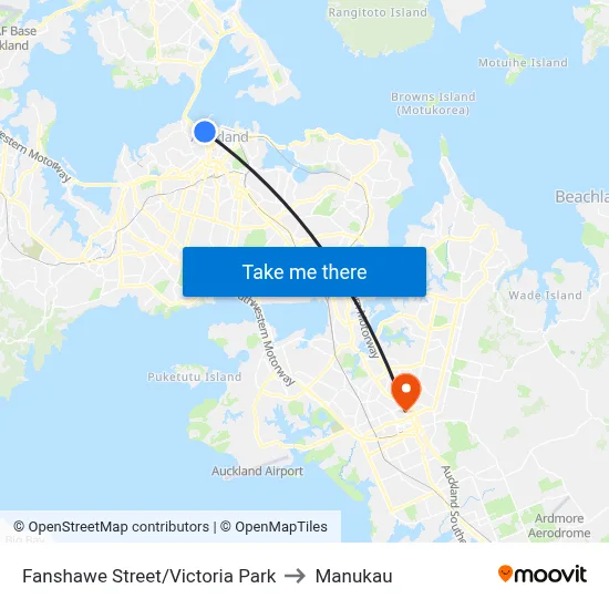 Fanshawe Street/Victoria Park to Manukau map