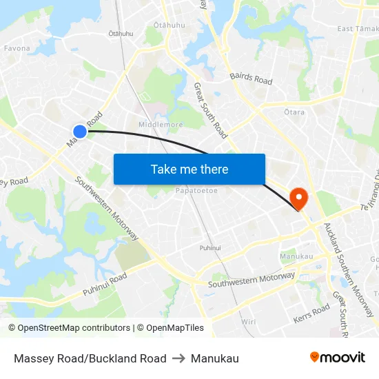 Massey Road/Buckland Road to Manukau map