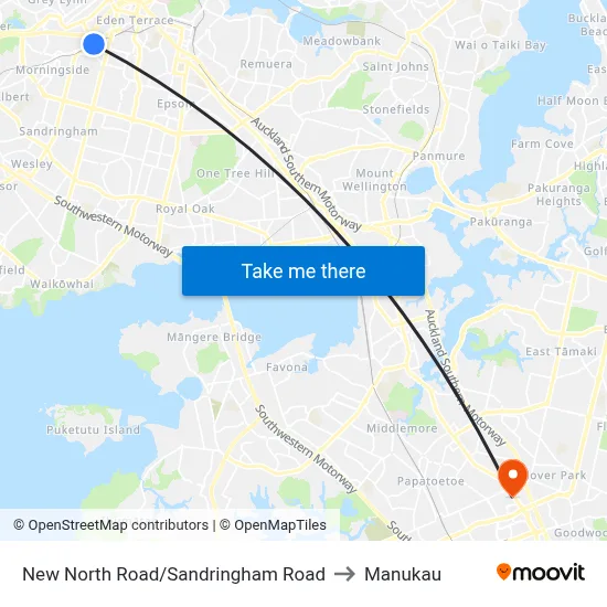 New North Road/Sandringham Road to Manukau map