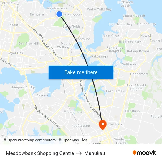 Meadowbank Shopping Centre to Manukau map