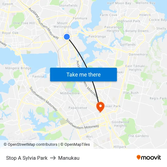 Stop A Sylvia Park to Manukau map