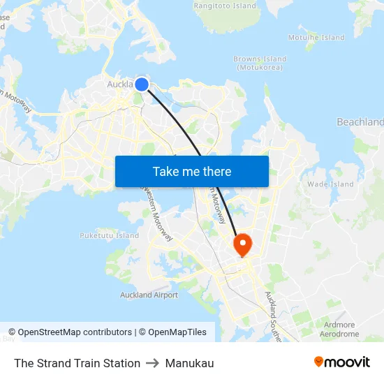 The Strand Train Station to Manukau map