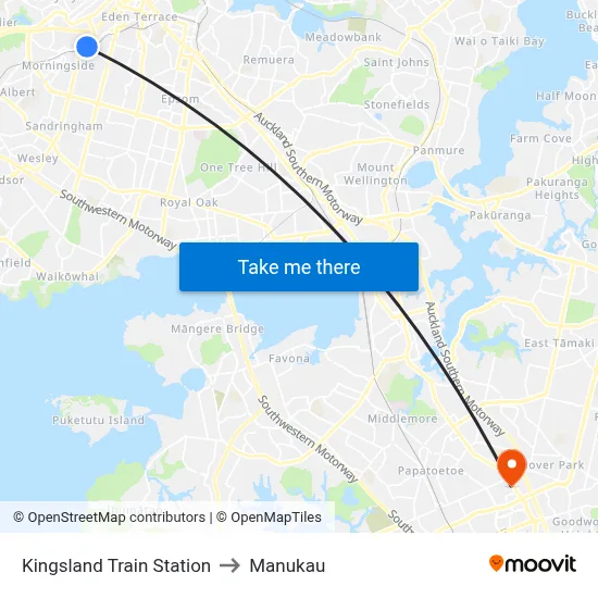 Kingsland Train Station to Manukau map