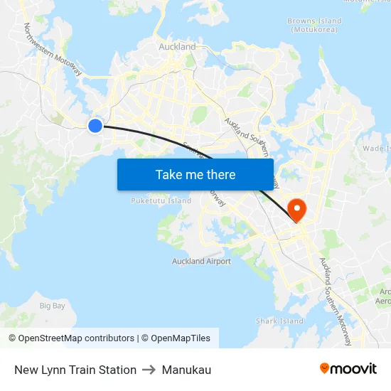 New Lynn Train Station to Manukau map