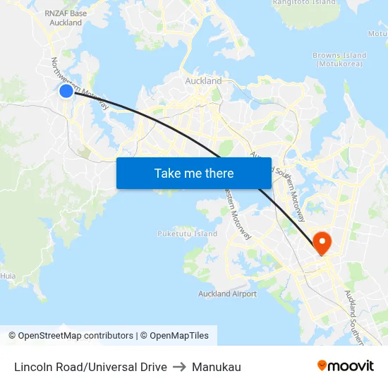 Lincoln Road/Universal Drive to Manukau map