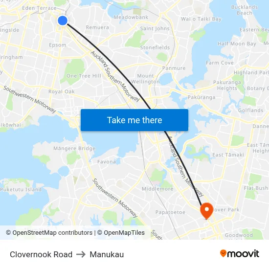 Clovernook Road to Manukau map