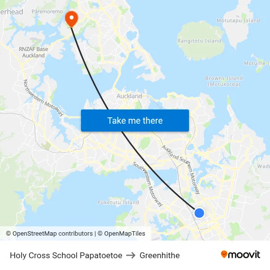 Holy Cross School Papatoetoe to Greenhithe map