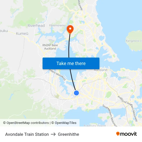 Avondale Train Station to Greenhithe map