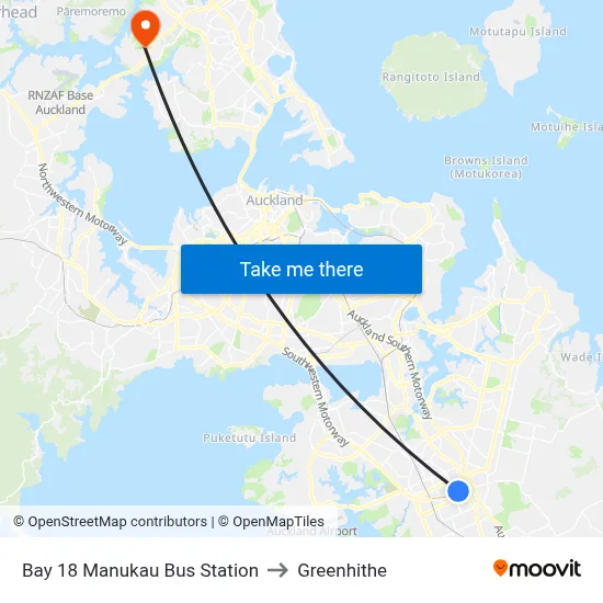 Bay 18 Manukau Bus Station to Greenhithe map