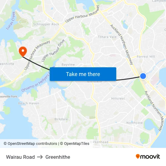 Wairau Road to Greenhithe map