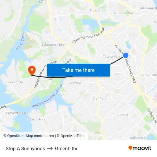 Stop A Sunnynook to Greenhithe map