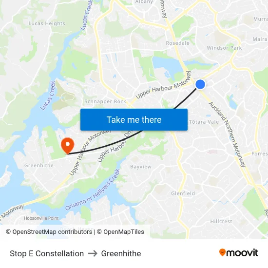 Stop E Constellation to Greenhithe map