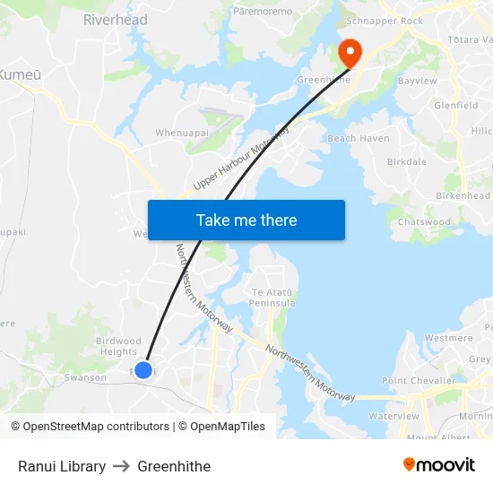 Ranui Library to Greenhithe map