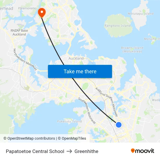Papatoetoe Central School to Greenhithe map