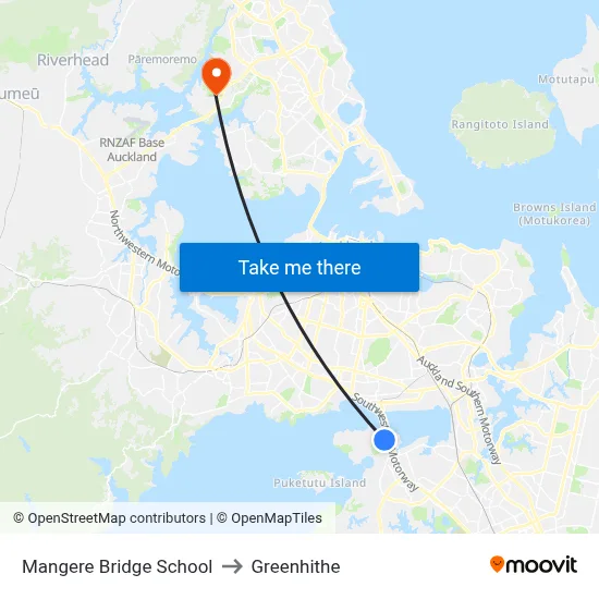 Mangere Bridge School to Greenhithe map