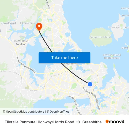 Ellerslie Panmure Highway/Harris Road to Greenhithe map