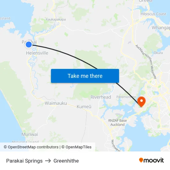 Parakai Springs to Greenhithe map