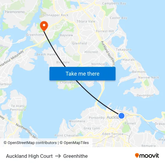 Auckland High Court to Greenhithe map
