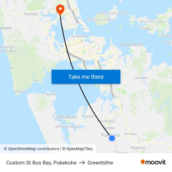 Custom St Bus Bay, Pukekohe to Greenhithe map