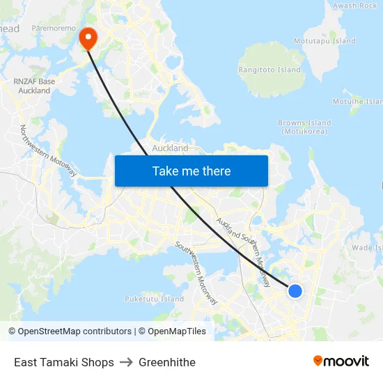 East Tamaki Shops to Greenhithe map