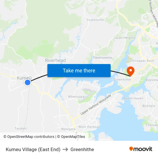 Kumeu Village (East End) to Greenhithe map