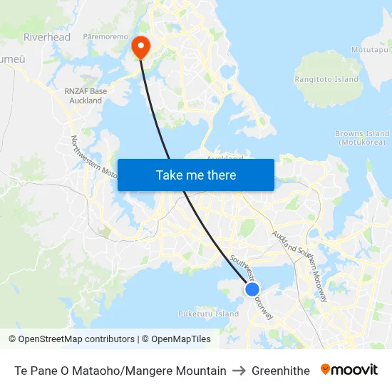 Te Pane O Mataoho/Mangere Mountain to Greenhithe map