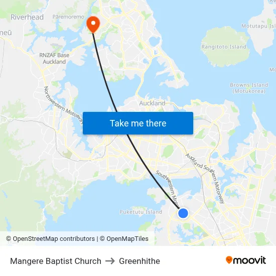 Mangere Baptist Church to Greenhithe map