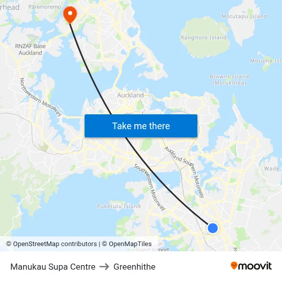 Manukau Supa Centre to Greenhithe map