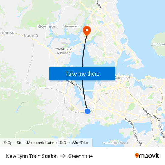 New Lynn Train Station to Greenhithe map