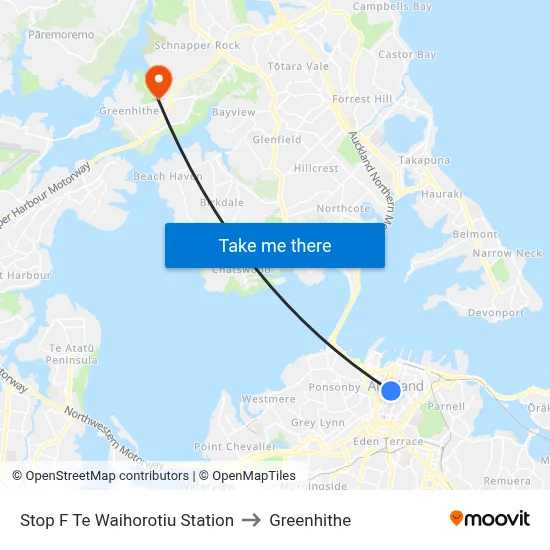 Stop F Te Waihorotiu Station to Greenhithe map