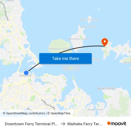 Downtown Ferry Terminal Pier 13 to Waiheke Ferry Terminal map