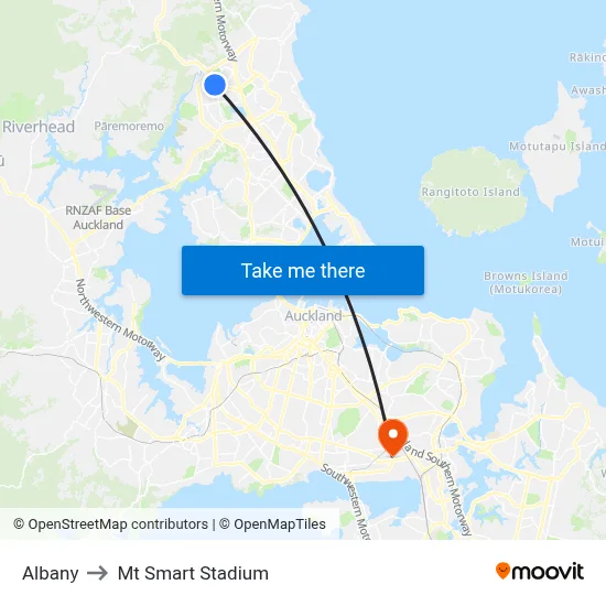 Albany to Mt Smart Stadium map