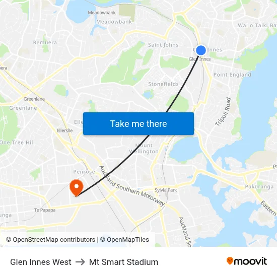 Glen Innes West to Mt Smart Stadium map