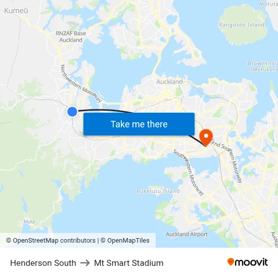 Henderson South to Mt Smart Stadium map